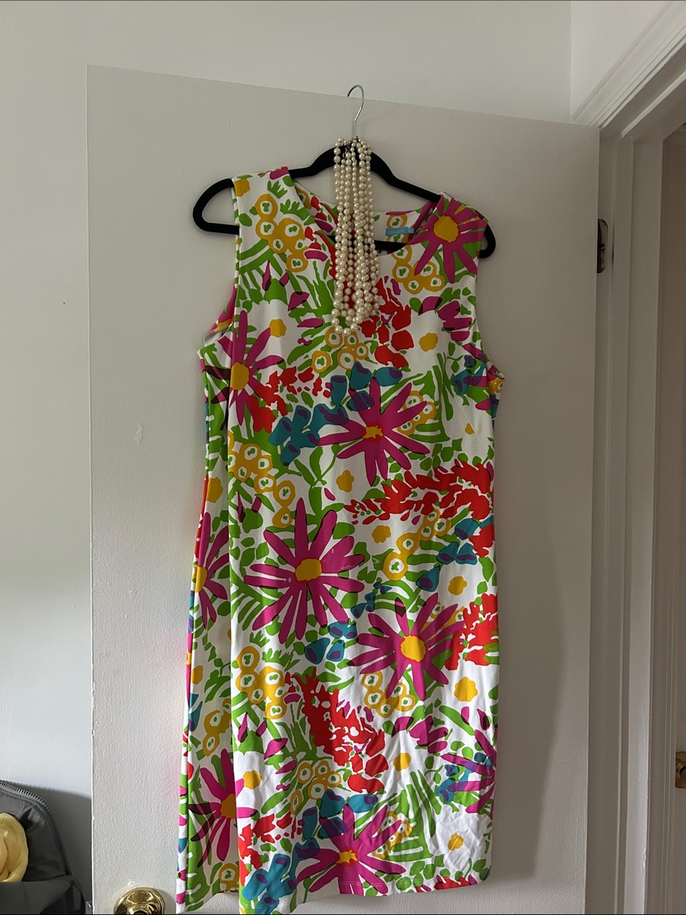 J. McLaughlin White Floral Midi Dress with Pink, Green & Yellow Print dress